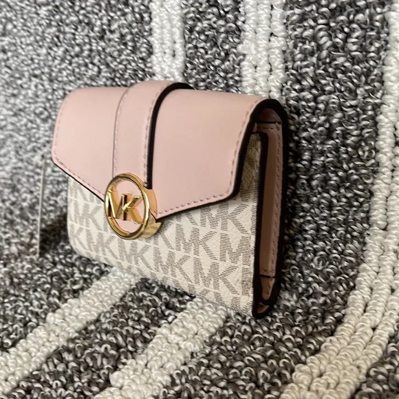 MICHAEL KORS CARMEN MEDIUM LOGO AND FAUX LEATHER WALLET POWDER BLUSH MULTI - Picture 11 of 16